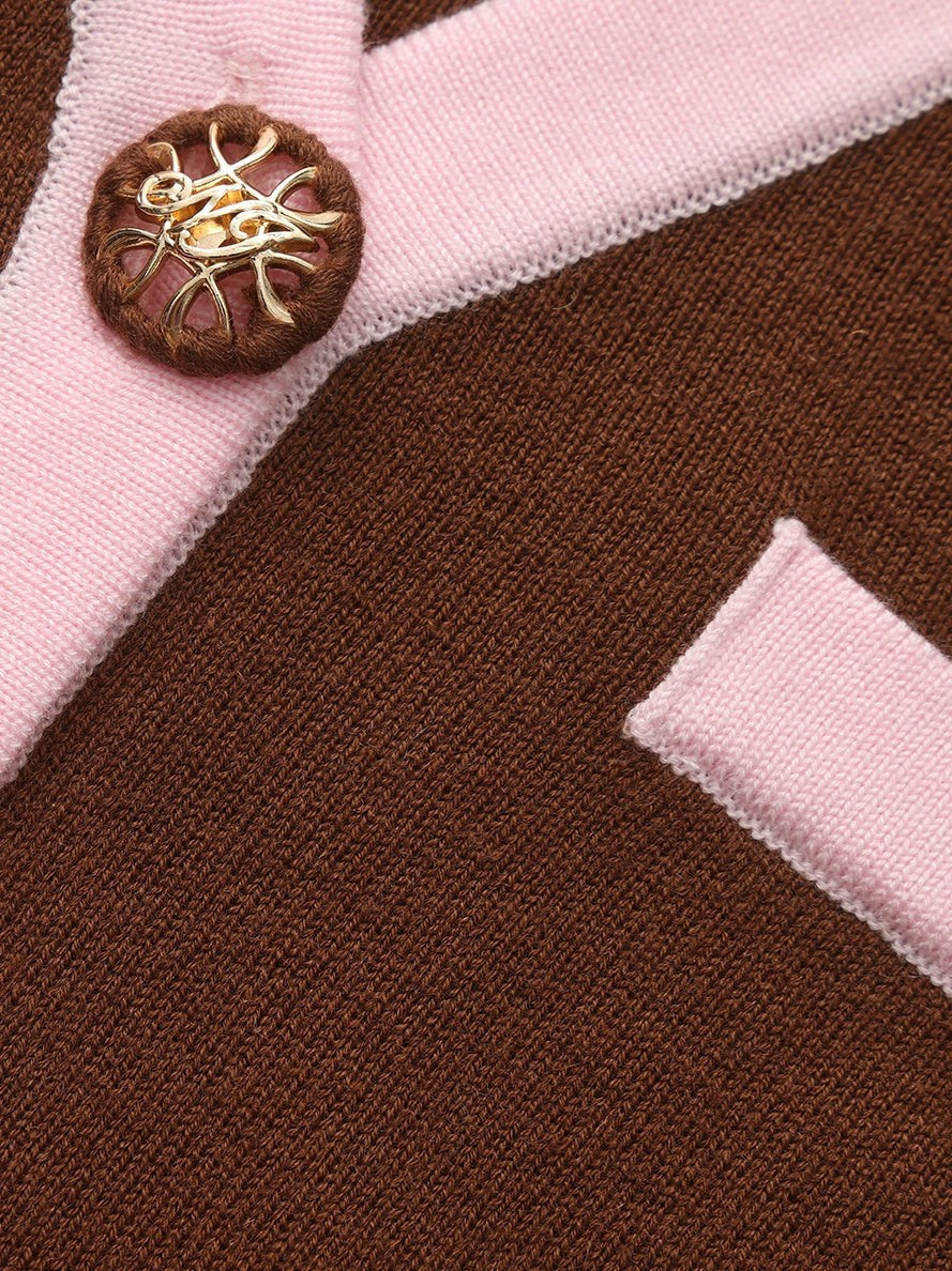 Nana Jacqueline Brown Contrast-Trim Knit Three-Piece Set Light Brown
