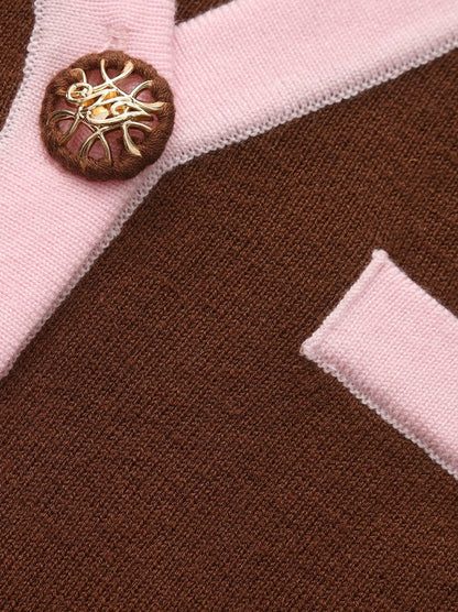 Nana Jacqueline Brown Contrast-Trim Knit Three-Piece Set Light Brown