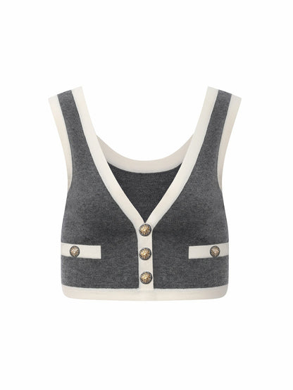Nana Jacqueline Grey Contrast-Trim Knit Three-Piece Set – Grey Grey
