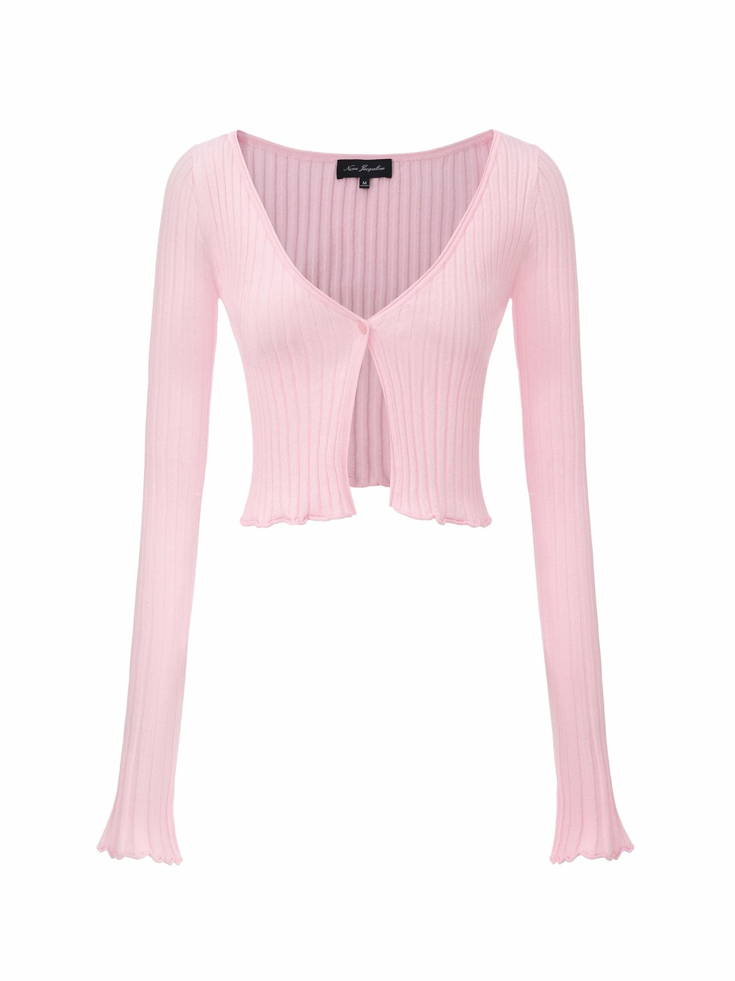 Nana Jacqueline Pink Cropped Ribbed Knit Cardigan Pink