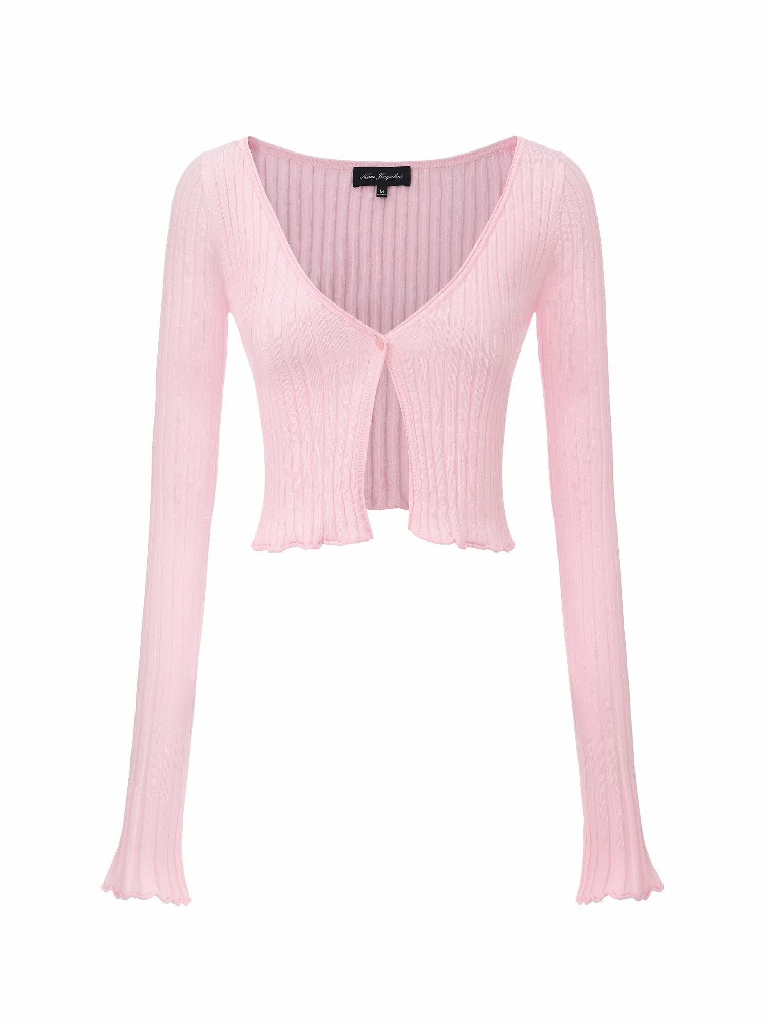 Nana Jacqueline Pink Cropped Ribbed Knit Cardigan Pink