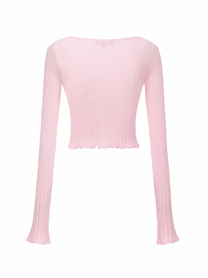 Nana Jacqueline Pink Cropped Ribbed Knit Cardigan Pink