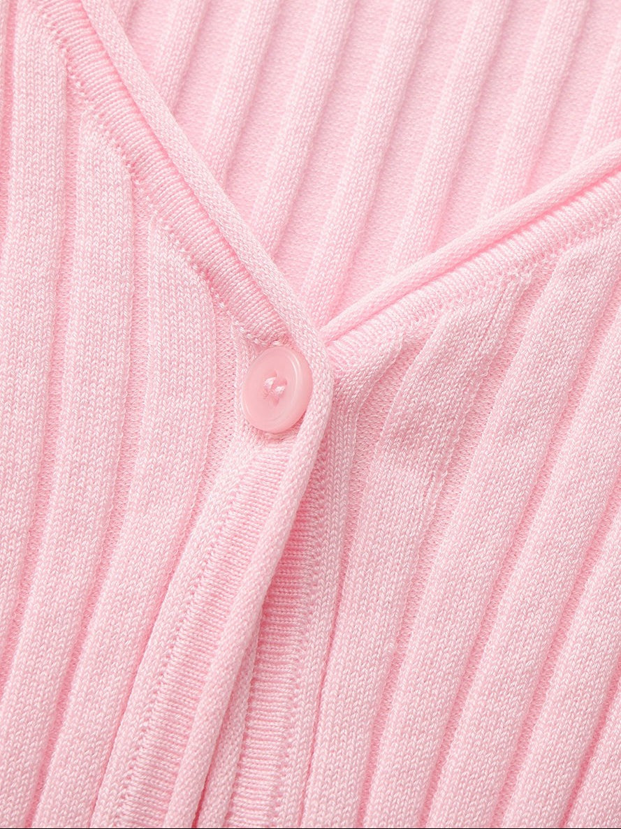 Nana Jacqueline Pink Cropped Ribbed Knit Cardigan Pink