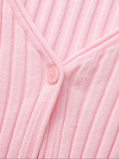 Nana Jacqueline Pink Cropped Ribbed Knit Cardigan Pink