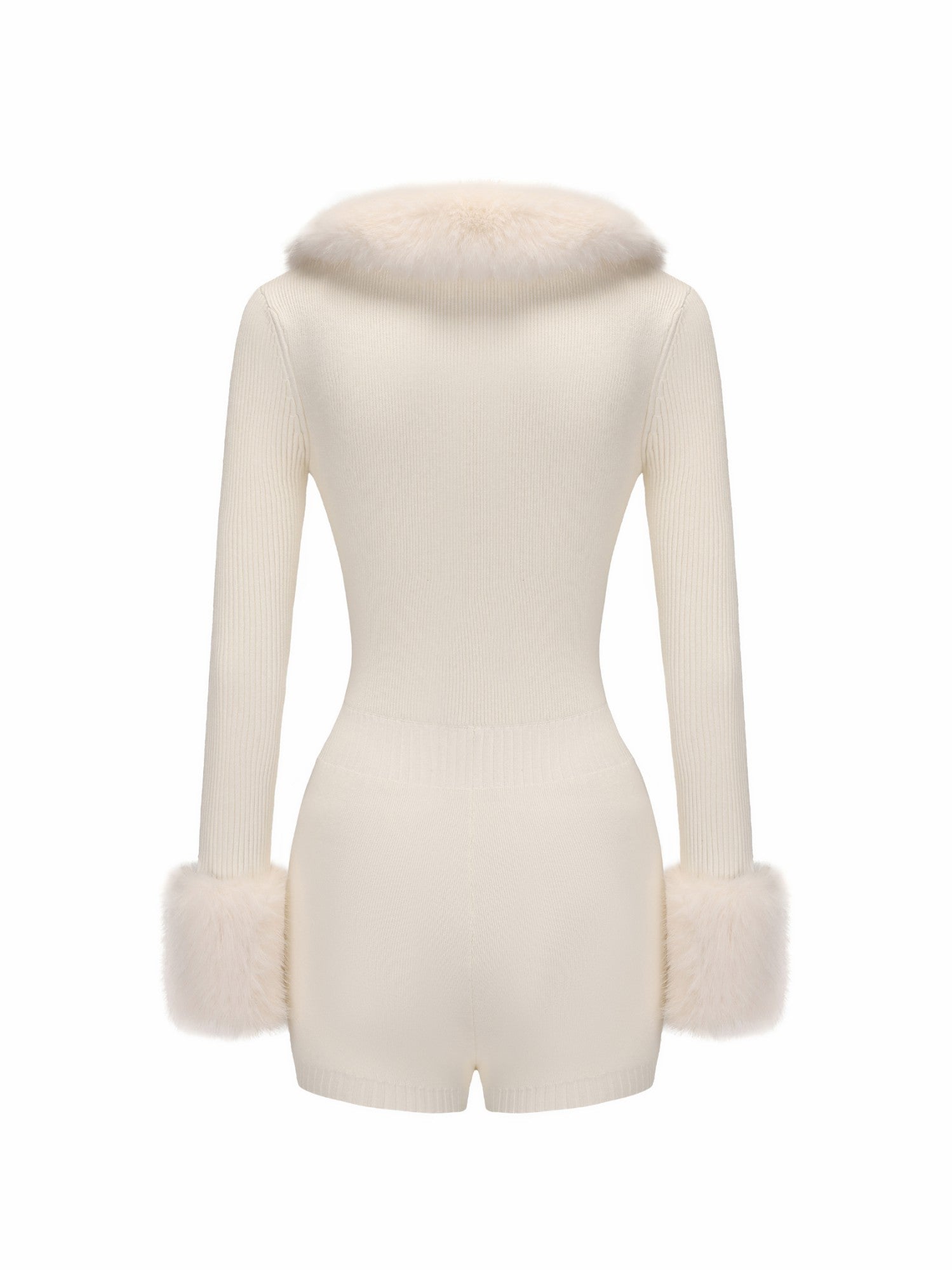 Nana Jacqueline Natalia Fur Jumpsuit: White Jumpsuit for Wedding After-Party White