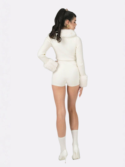 Nana Jacqueline Natalia Fur Jumpsuit: White Jumpsuit for Wedding After-Party White