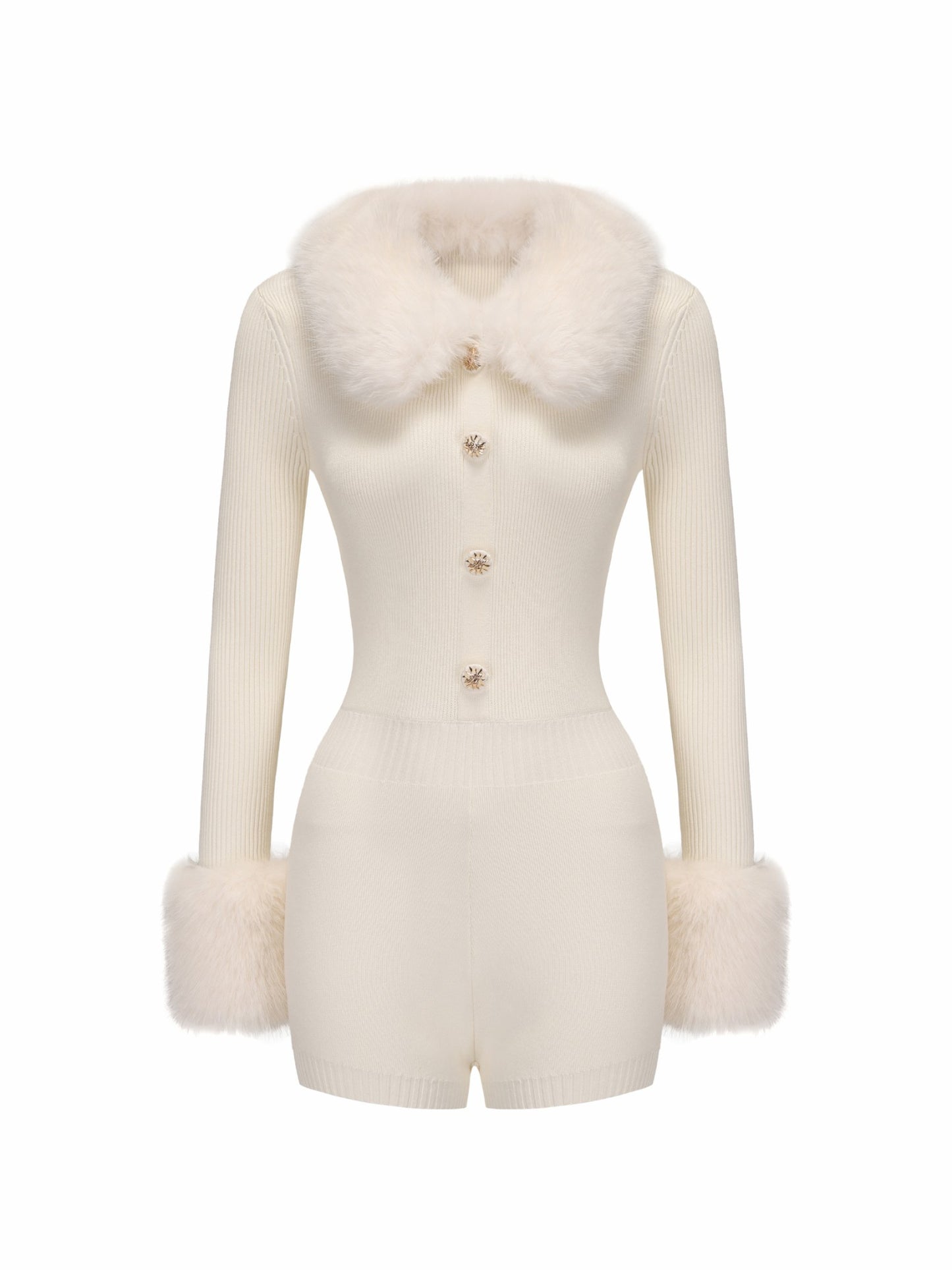 Nana Jacqueline Natalia Fur Jumpsuit: White Jumpsuit for Wedding After-Party White