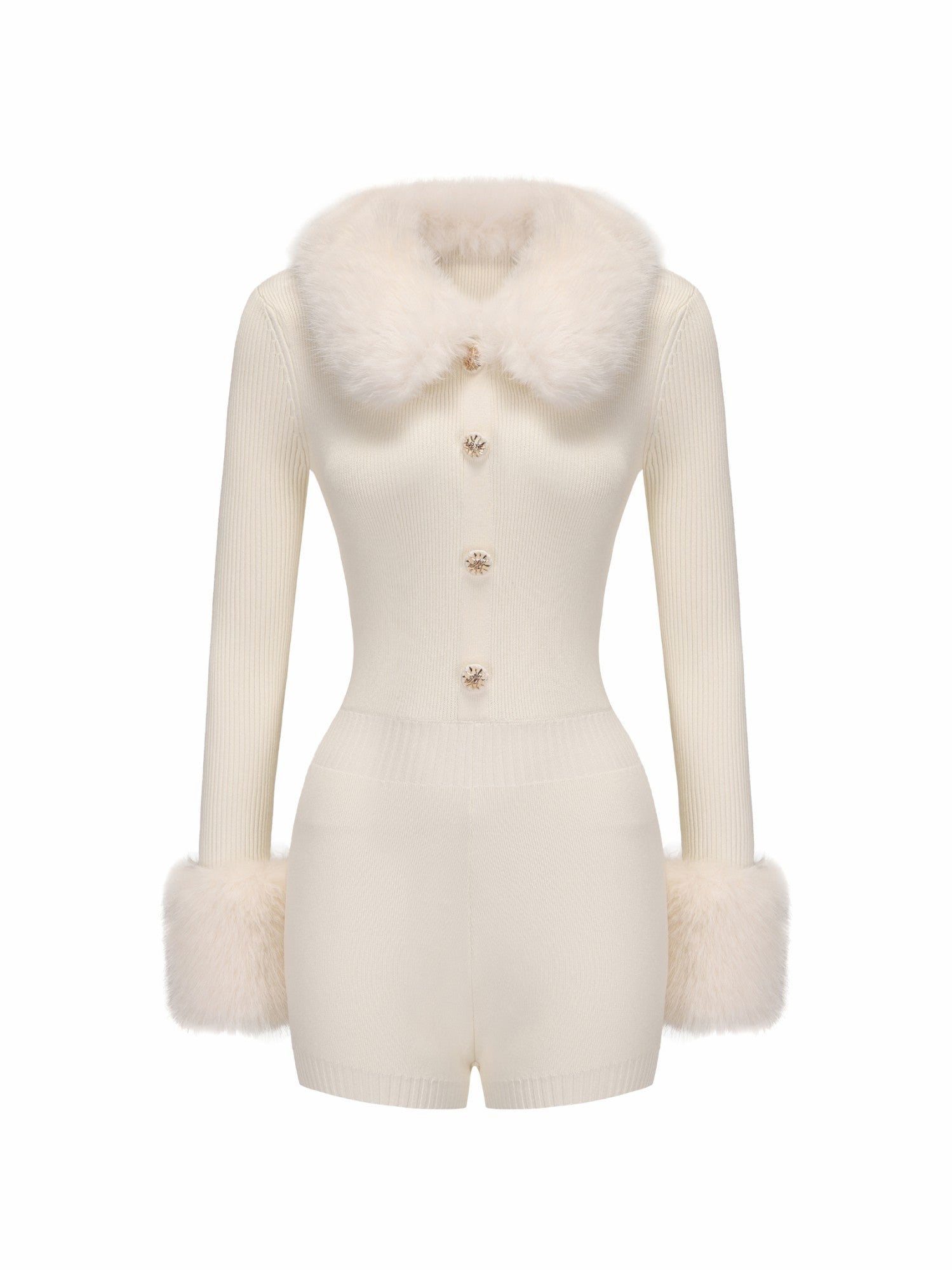 Nana Jacqueline Natalia Fur Jumpsuit: White Jumpsuit for Wedding After-Party White