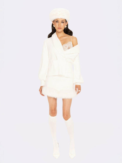 Nana Jacqueline Gia Knit Jacket: White Knit Jacket for Resort Brunch White