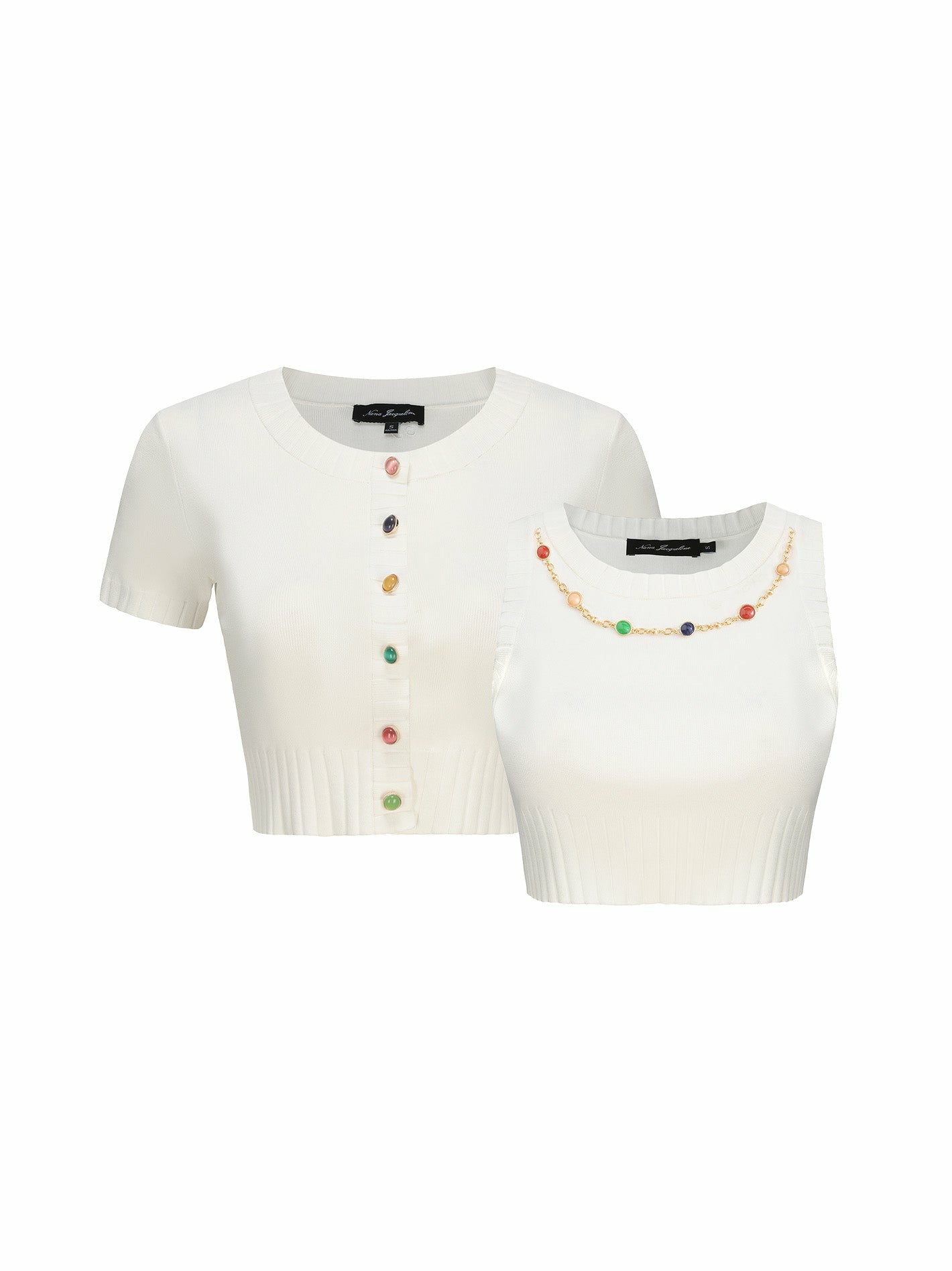 Nana Jacqueline Kennedy Knit Top Set: White Knit Set for Resort Brunch White