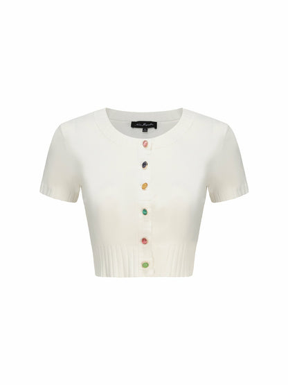 Nana Jacqueline Kennedy Knit Top Set: White Knit Set for Resort Brunch White