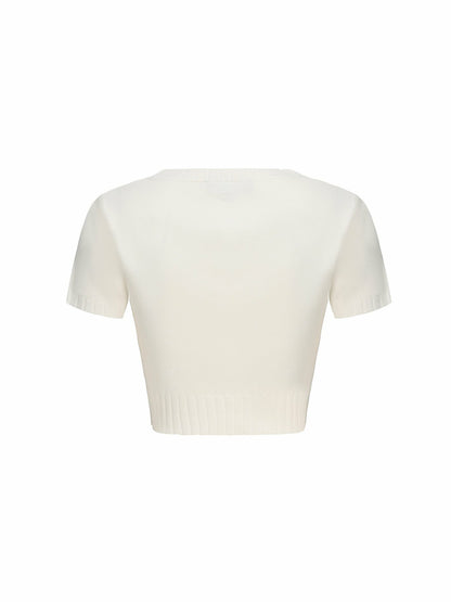 Nana Jacqueline Kennedy Knit Top Set: White Knit Set for Resort Brunch White