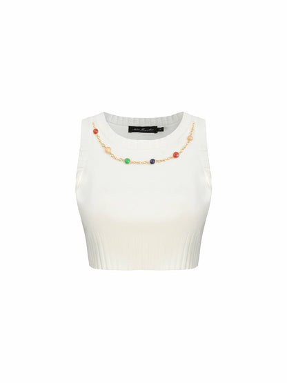 Nana Jacqueline Kennedy Knit Top Set: White Knit Set for Resort Brunch White