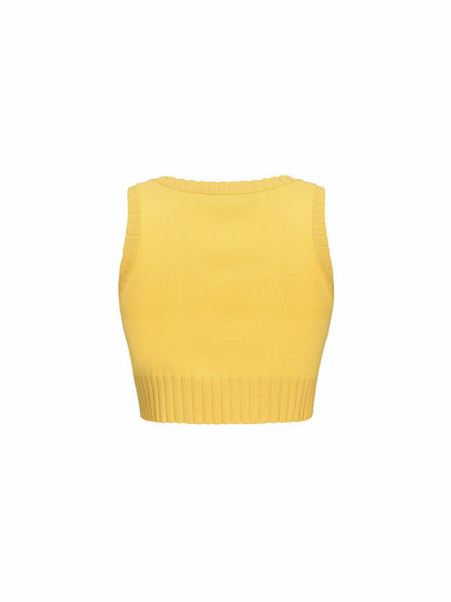 Nana Jacqueline Kennedy Knit Top Set: Yellow Knit Set for Brunch Yellow