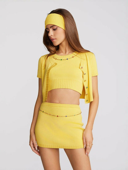 Nana Jacqueline Kennedy Knit Top Set: Yellow Knit Set for Brunch Yellow