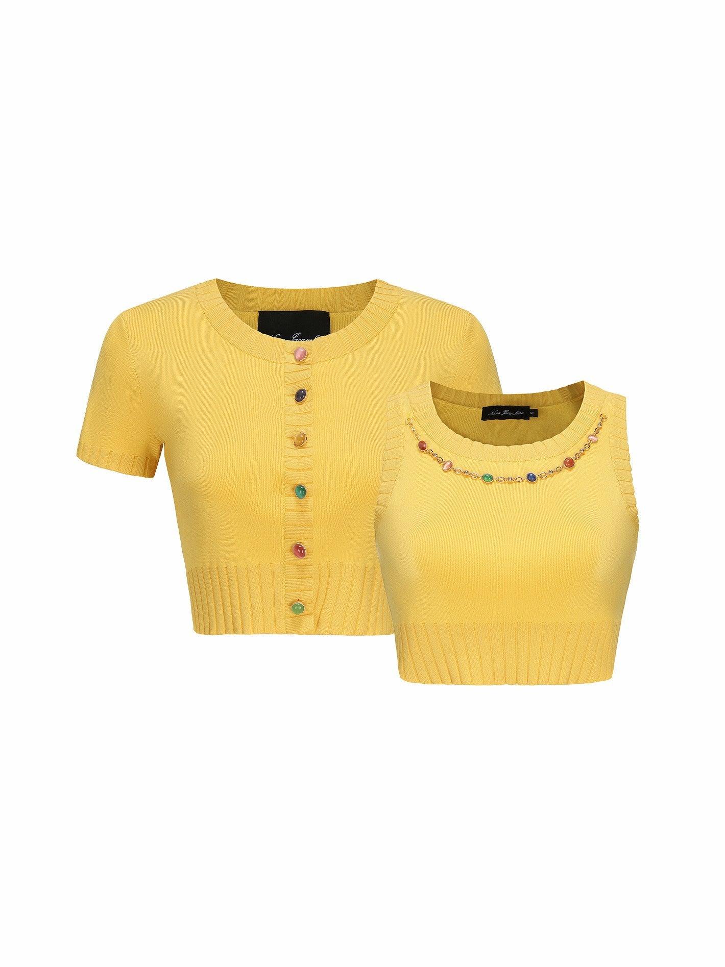 Nana Jacqueline Kennedy Knit Top Set: Yellow Knit Set for Brunch Yellow