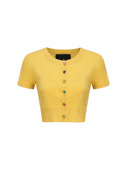 Nana Jacqueline Kennedy Knit Top Set: Yellow Knit Set for Brunch Yellow