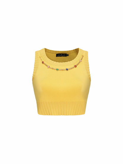 Nana Jacqueline Kennedy Knit Top Set: Yellow Knit Set for Brunch Yellow