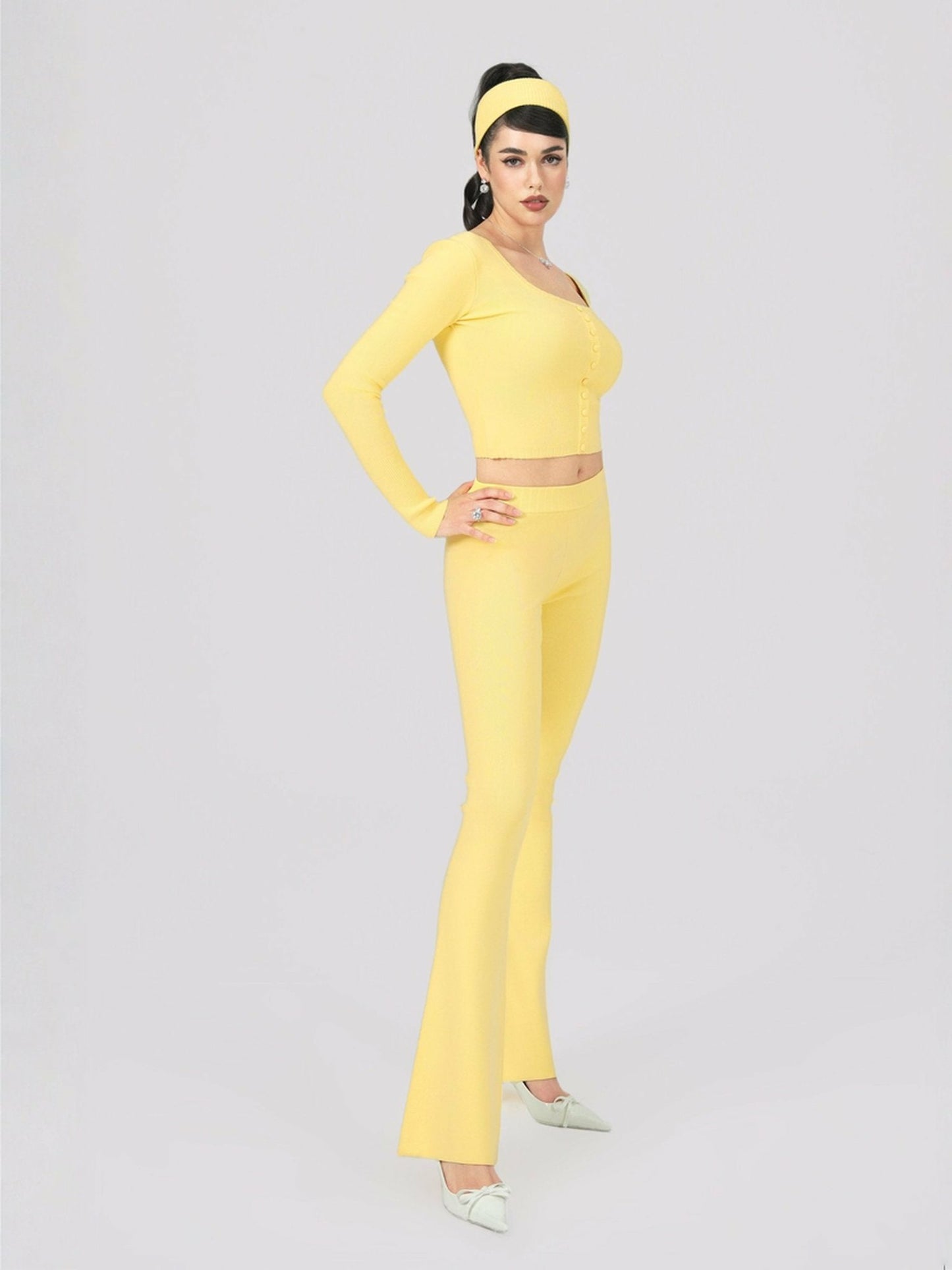 Nana Jacqueline Holly Pants: Yellow Knit Pants for Resort Brunch Yellow