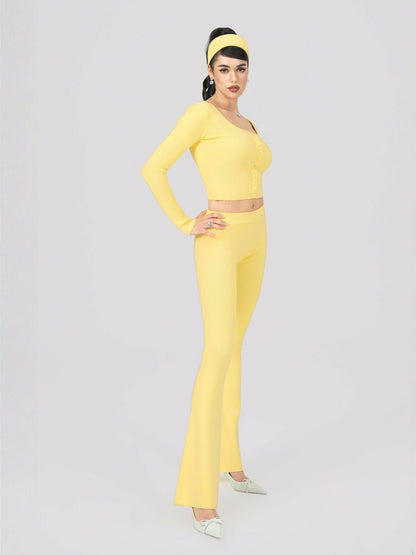 Nana Jacqueline Holly Pants: Yellow Knit Pants for Resort Brunch Yellow