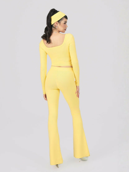 Nana Jacqueline Holly Pants: Yellow Knit Pants for Resort Brunch Yellow