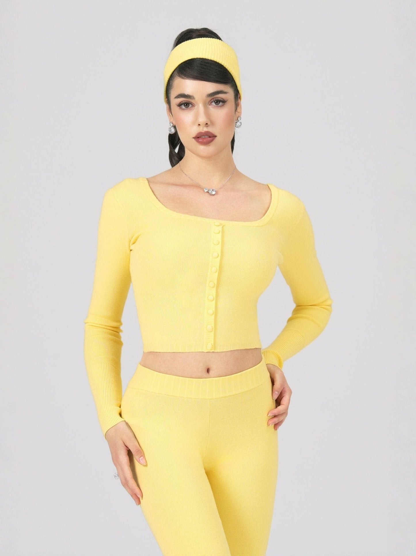 Nana Jacqueline Holly Pants: Yellow Knit Pants for Resort Brunch Yellow