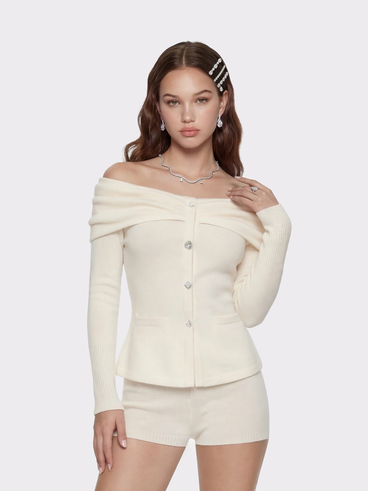 Nana Jacqueline Brigitte Off-Shoulder Knit White Top: White Knit Top for Brunch White