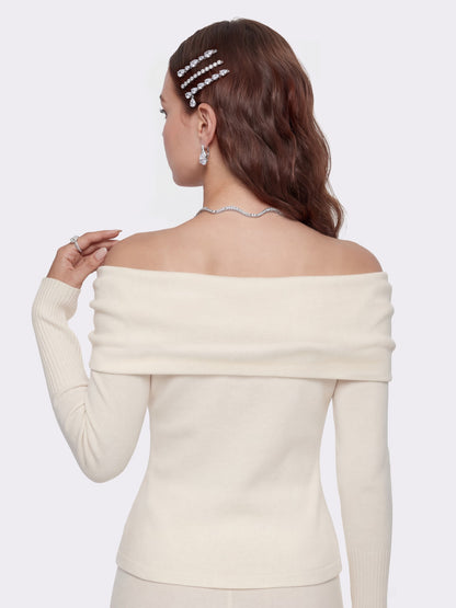 Nana Jacqueline Brigitte Off-Shoulder Knit White Top: White Knit Top for Brunch White