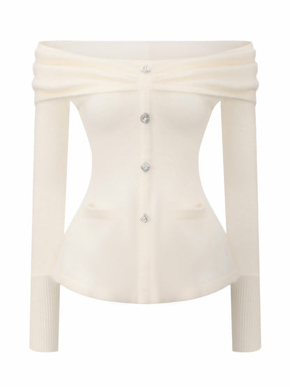 Nana Jacqueline Brigitte Off-Shoulder Knit White Top: White Knit Top for Brunch White