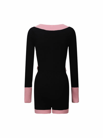 Nana Jacqueline Matilda Knit Jumpsuit: Black Knit Jumpsuit for Girls' Night Out Black & Pink