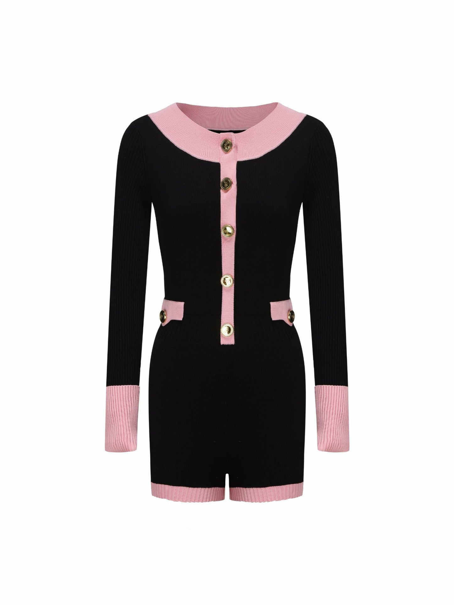 Nana Jacqueline Matilda Knit Jumpsuit: Black Knit Jumpsuit for Girls' Night Out Black & Pink