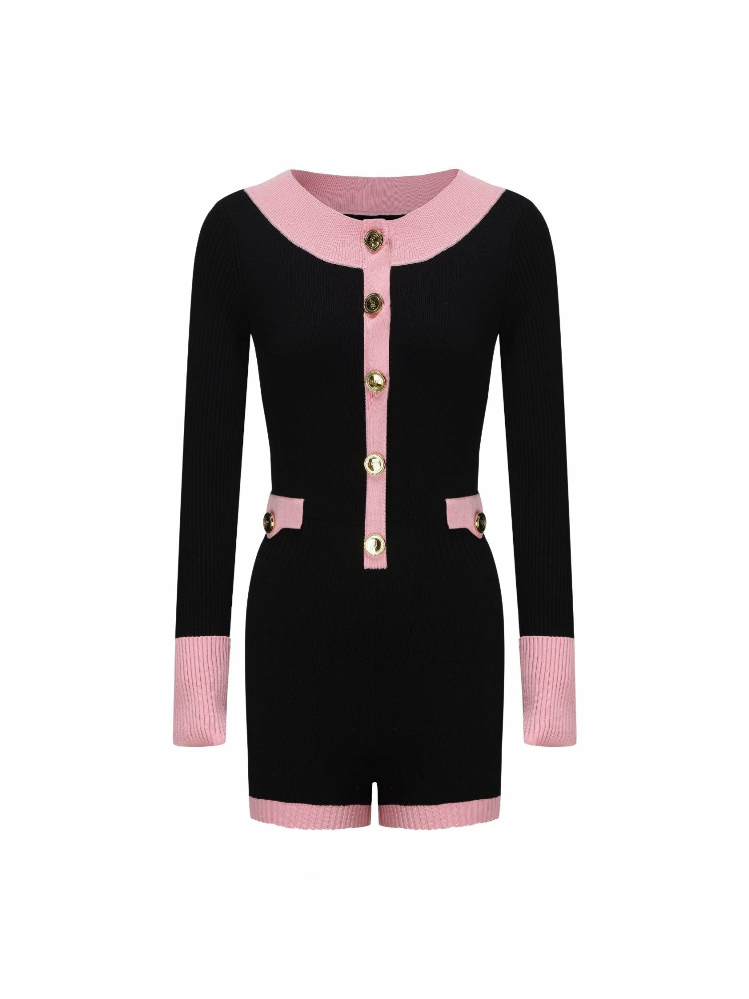 Nana Jacqueline Matilda Knit Jumpsuit: Black Knit Jumpsuit for Girls' Night Out Black & Pink