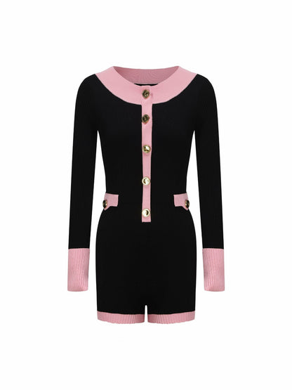 Nana Jacqueline Matilda Knit Jumpsuit: Black Knit Jumpsuit for Girls' Night Out Black & Pink