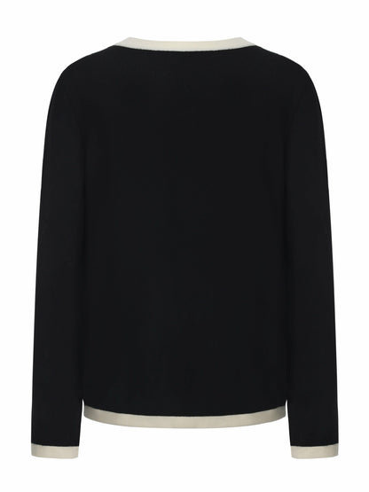 Nana Jacqueline Yvette Contrast Knit Black Cardigan: Black Cardigan for Weekend Brunch Black