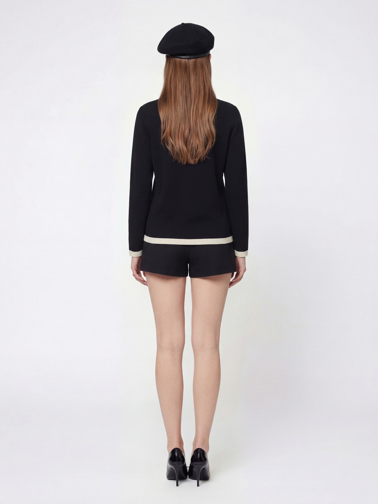 Nana Jacqueline Yvette Contrast Knit Black Cardigan: Black Cardigan for Weekend Brunch Black