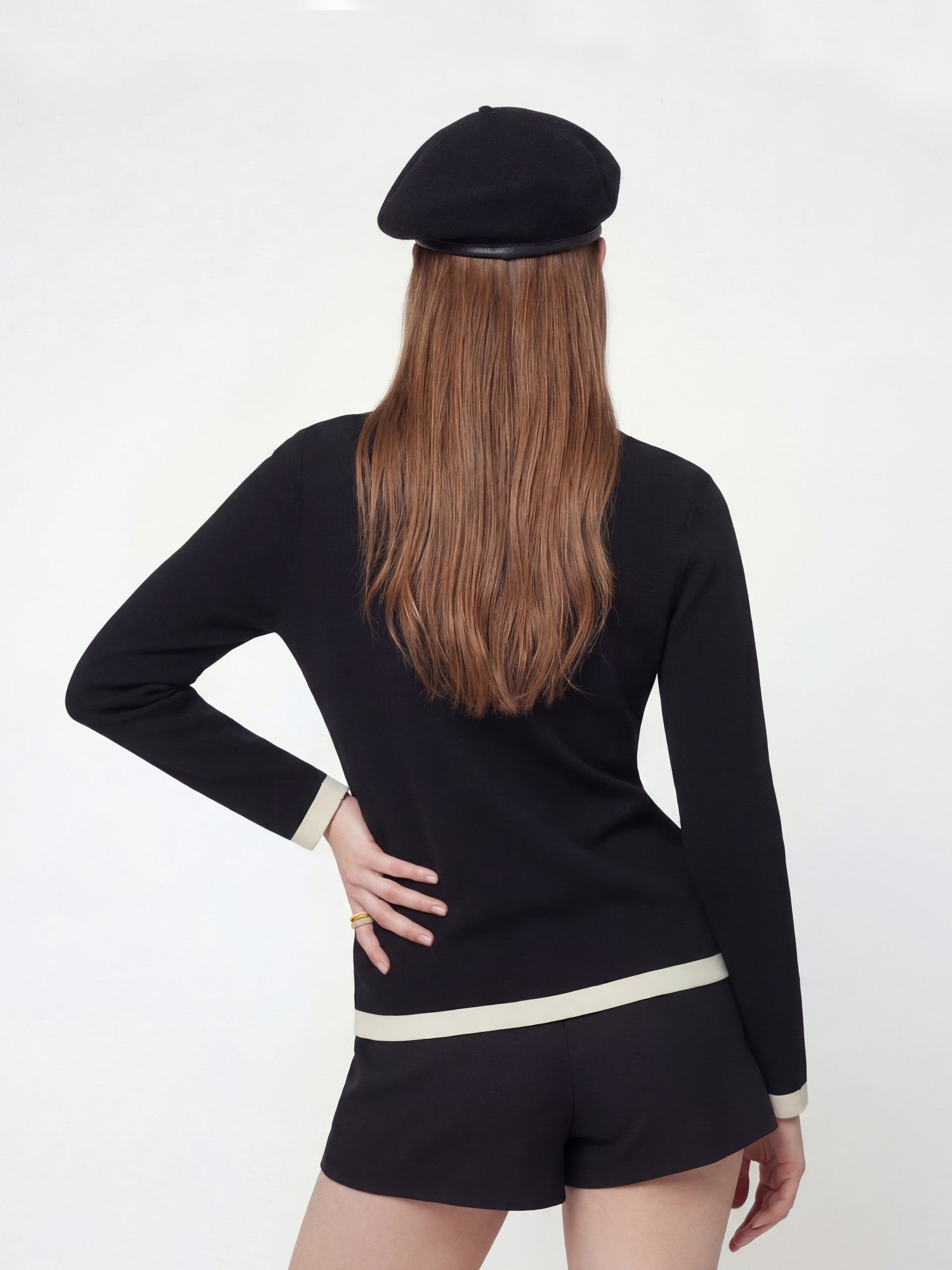 Nana Jacqueline Yvette Contrast Knit Black Cardigan: Black Cardigan for Weekend Brunch Black