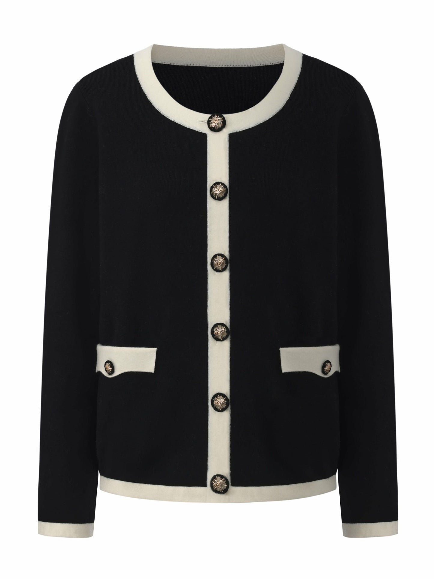 Nana Jacqueline Yvette Contrast Knit Black Cardigan: Black Cardigan for Weekend Brunch Black