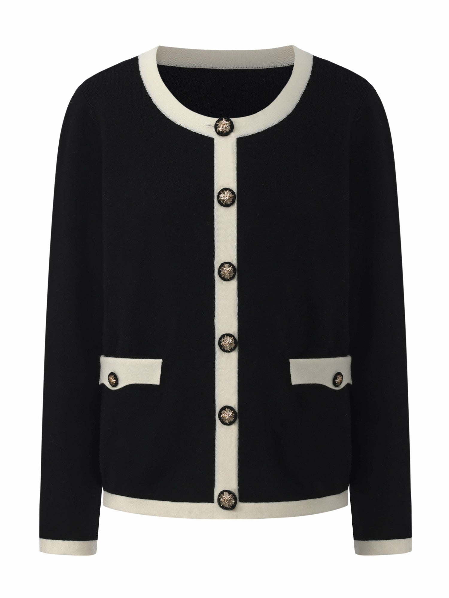 Nana Jacqueline Yvette Contrast Knit Black Cardigan: Black Cardigan for Weekend Brunch Black