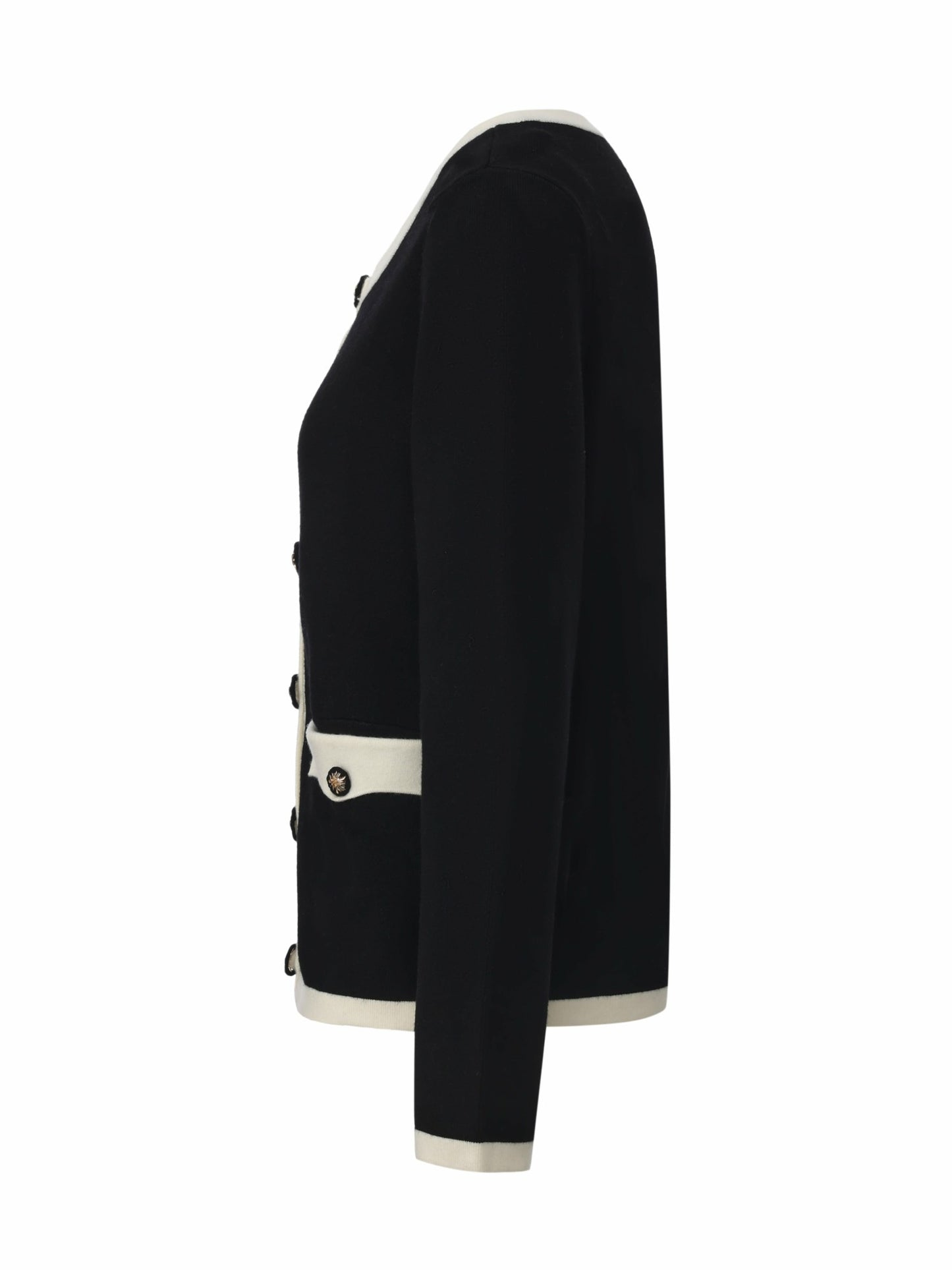 Nana Jacqueline Yvette Contrast Knit Black Cardigan: Black Cardigan for Weekend Brunch Black