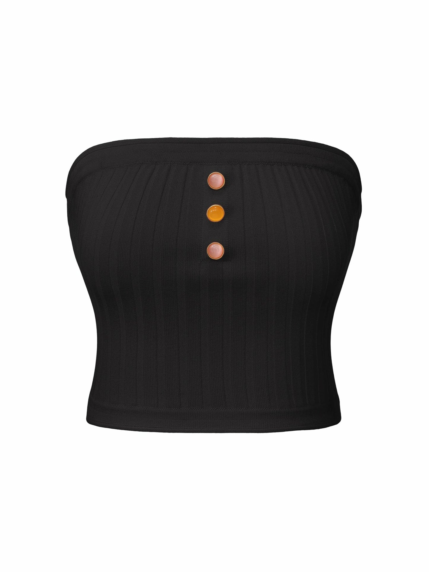 Nana Jacqueline Black Strapless Knit Top with Gemstone Buttons Black