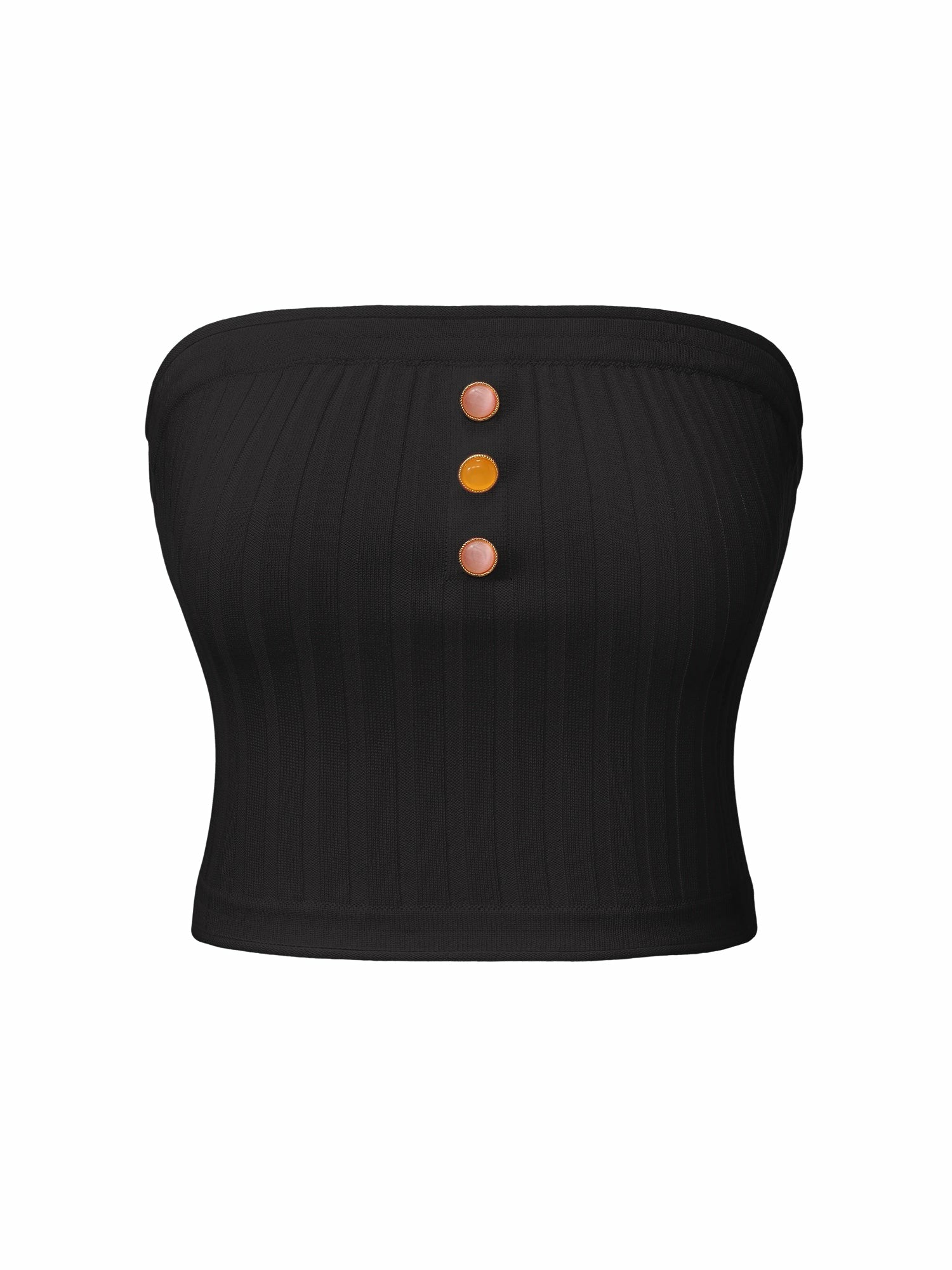 Nana Jacqueline Black Strapless Knit Top with Gemstone Buttons Black