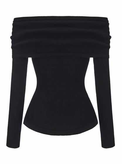Nana Jacqueline Brigitte Off-Shoulder Knit Black Top: Black Knit Top for Date Night Black