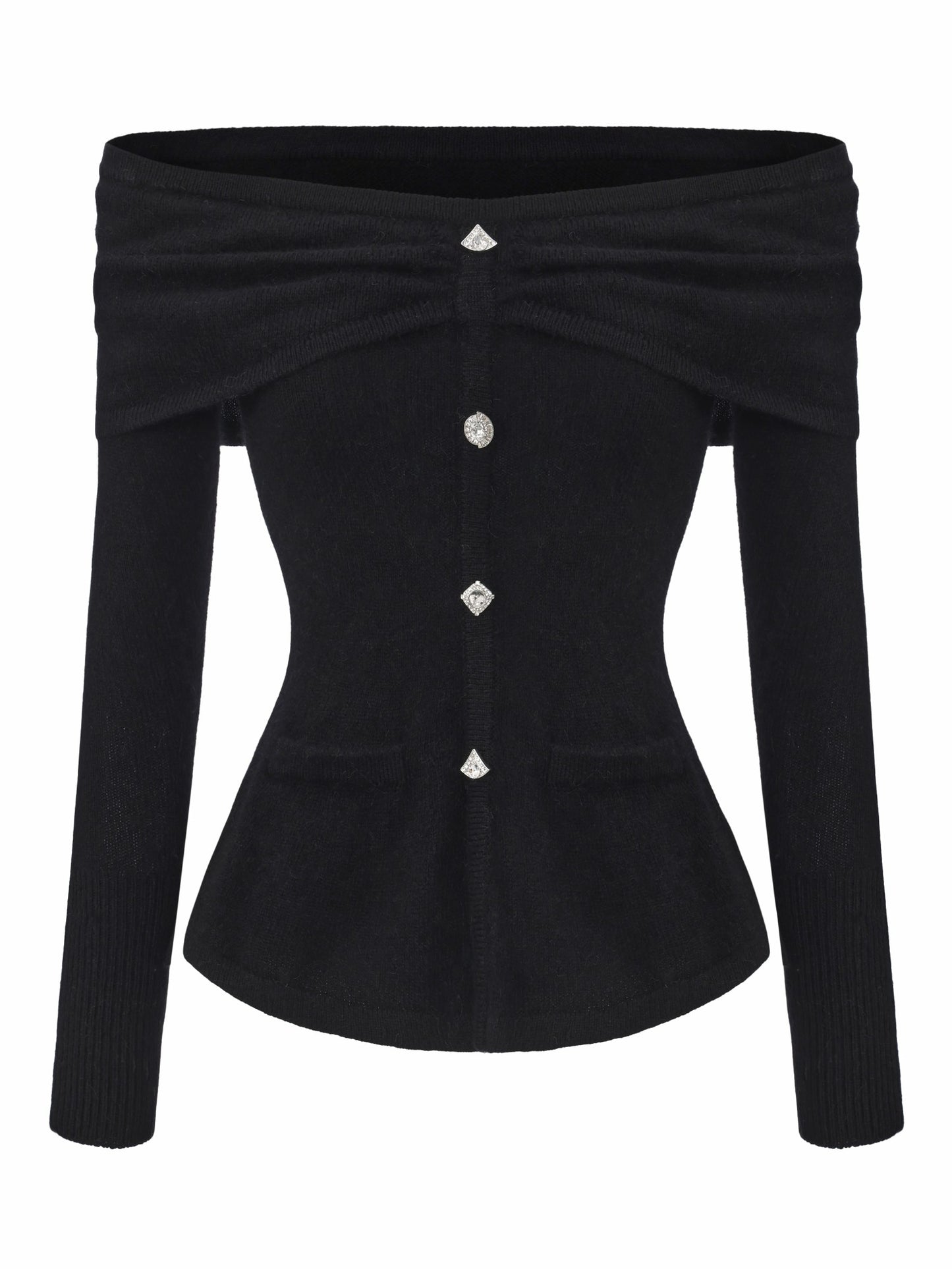 Nana Jacqueline Brigitte Off-Shoulder Knit Black Top: Black Knit Top for Date Night Black