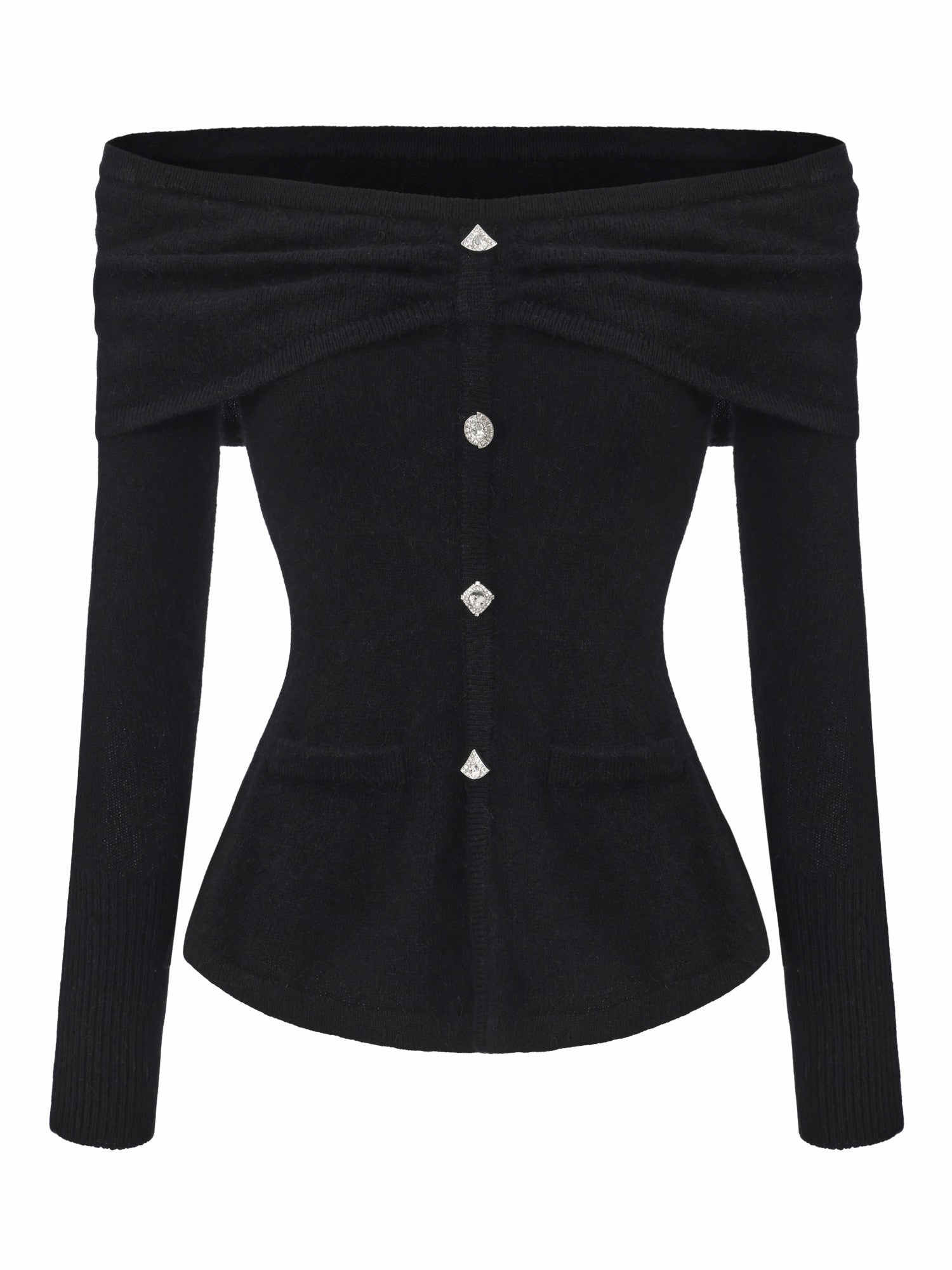 Nana Jacqueline Brigitte Off-Shoulder Knit Black Top: Black Knit Top for Date Night Black