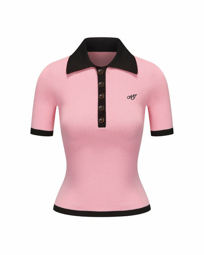 Nana Jacqueline Hazel Polo Top: Pink Polo Top for Country Club Brunch Pink
