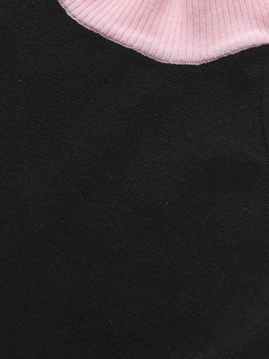 Nana Jacqueline Black Halter Knit Romper with Pink Contrast Black