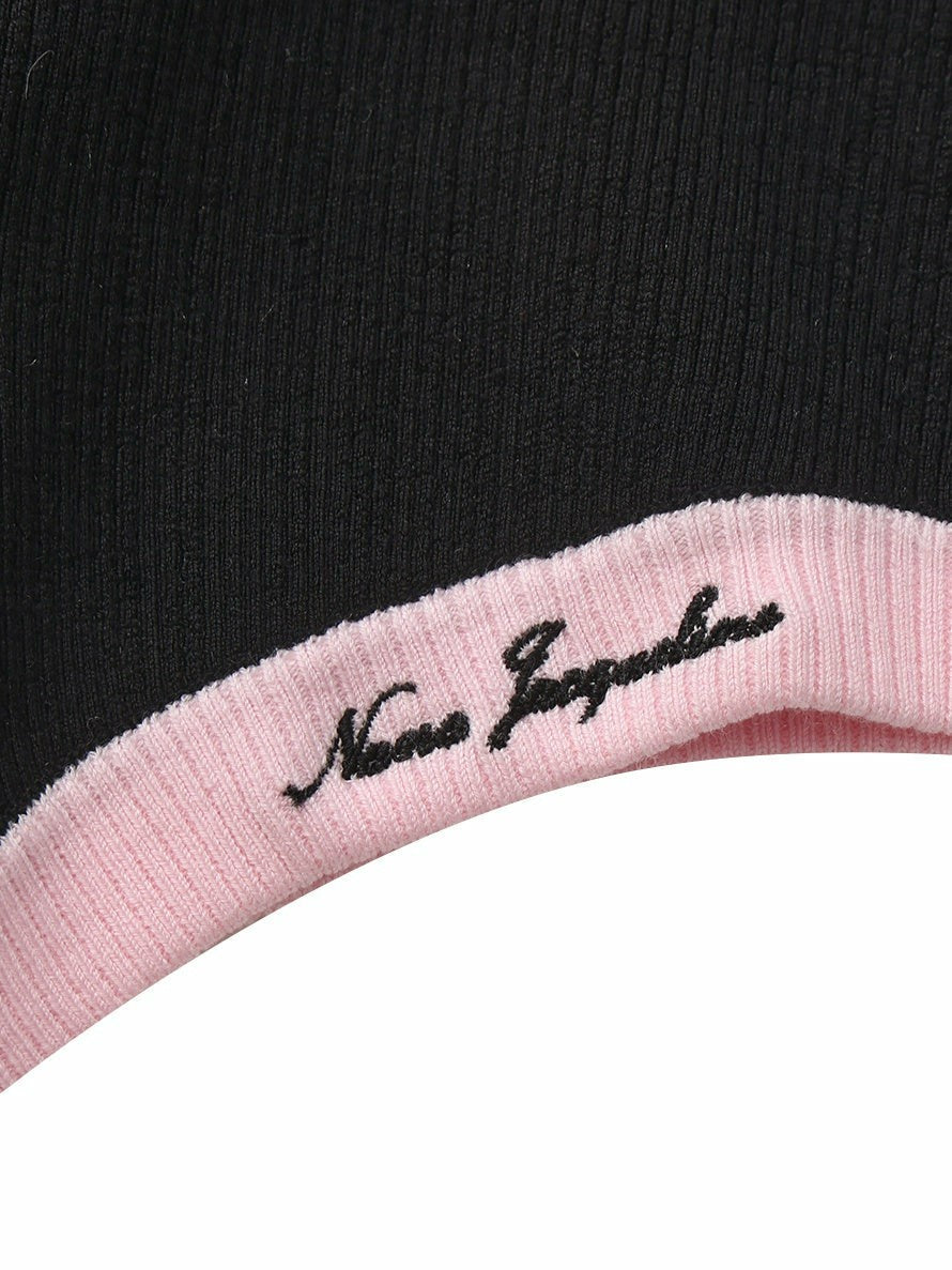 Nana Jacqueline Black Halter Knit Romper with Pink Contrast Black