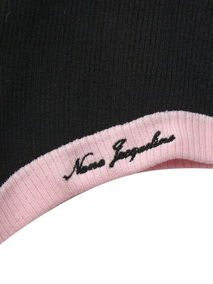 Nana Jacqueline Black Halter Knit Romper with Pink Contrast Black