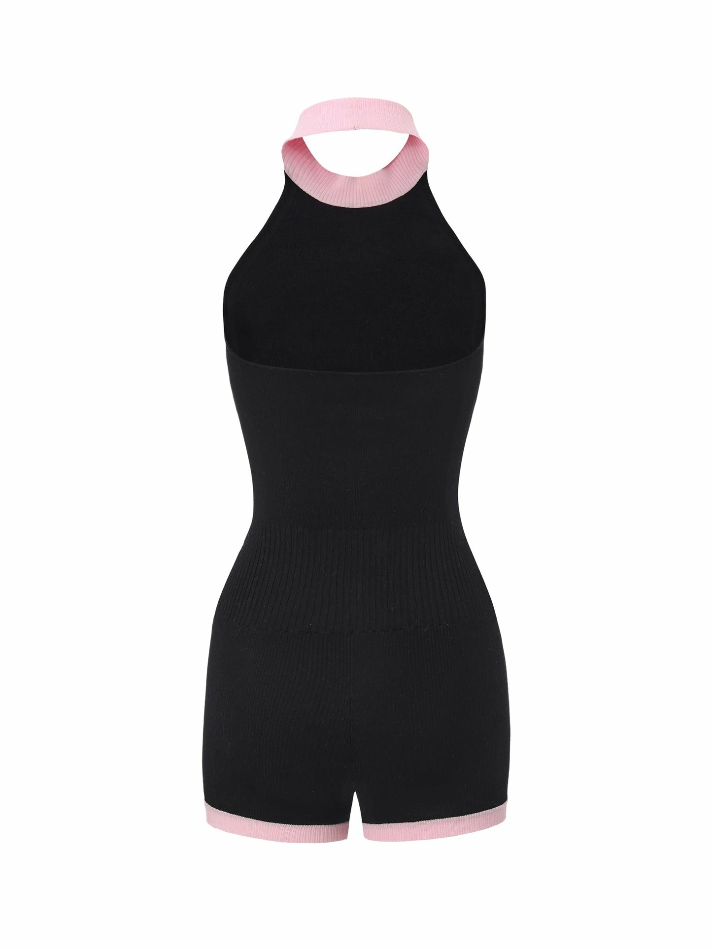 Nana Jacqueline Black Halter Knit Romper with Pink Contrast Black