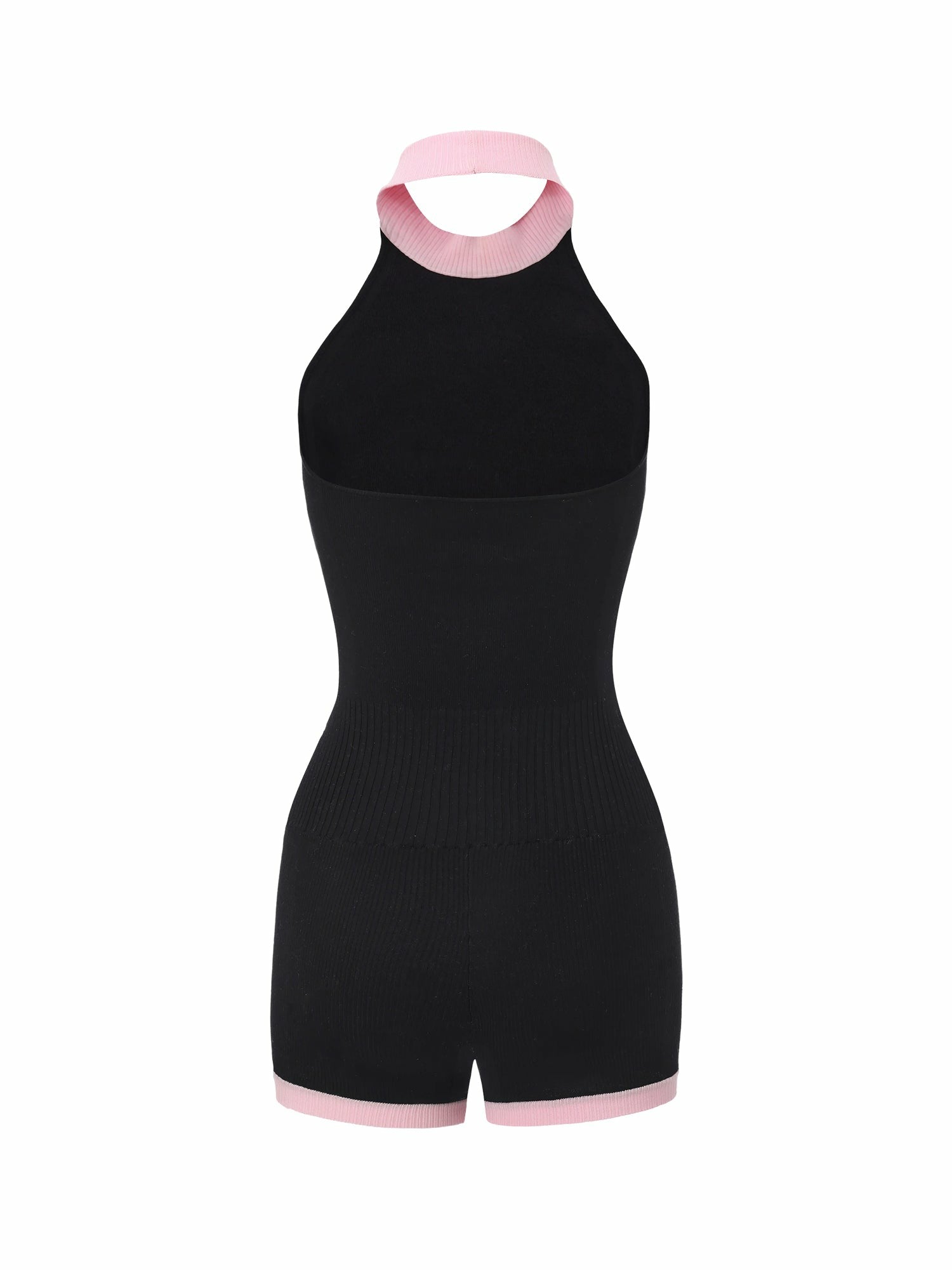 Nana Jacqueline Black Halter Knit Romper with Pink Contrast Black